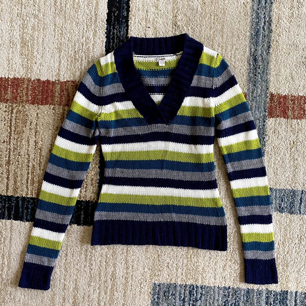 Grane Chunky Knit V Neck 2000s Striped Sweater Twee Colorful